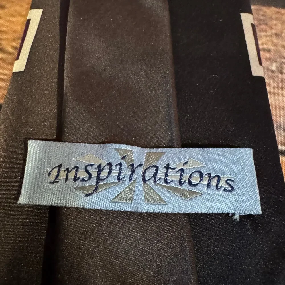 Inspirations Men's Tie Black Purple Silk Christian Cross Dove Fish Classic